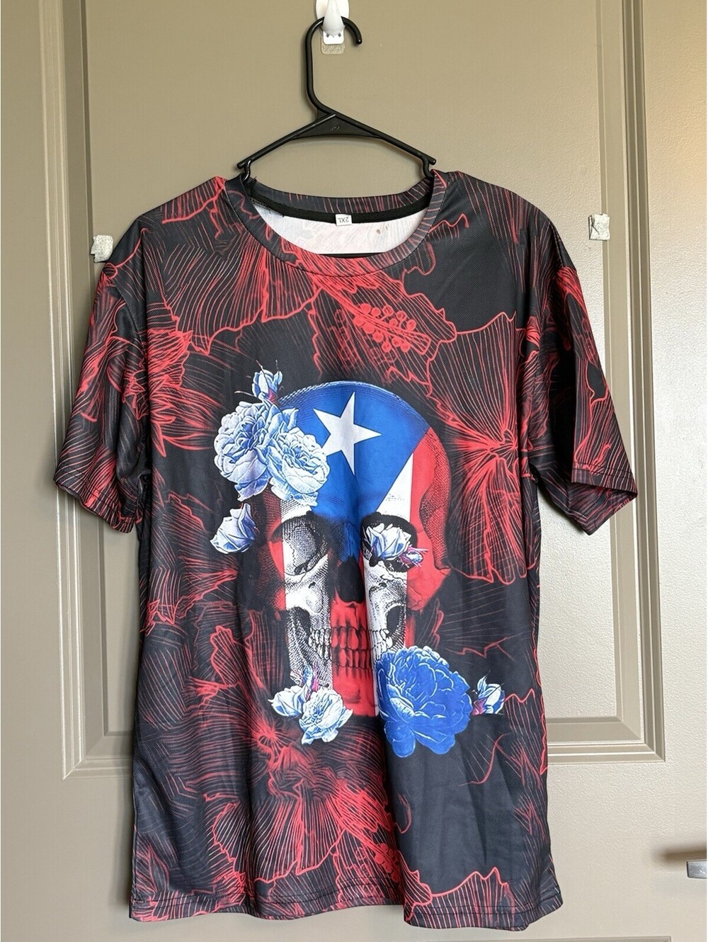 Men’s 2XL Puerto Rico Flag Skull T-Shirt